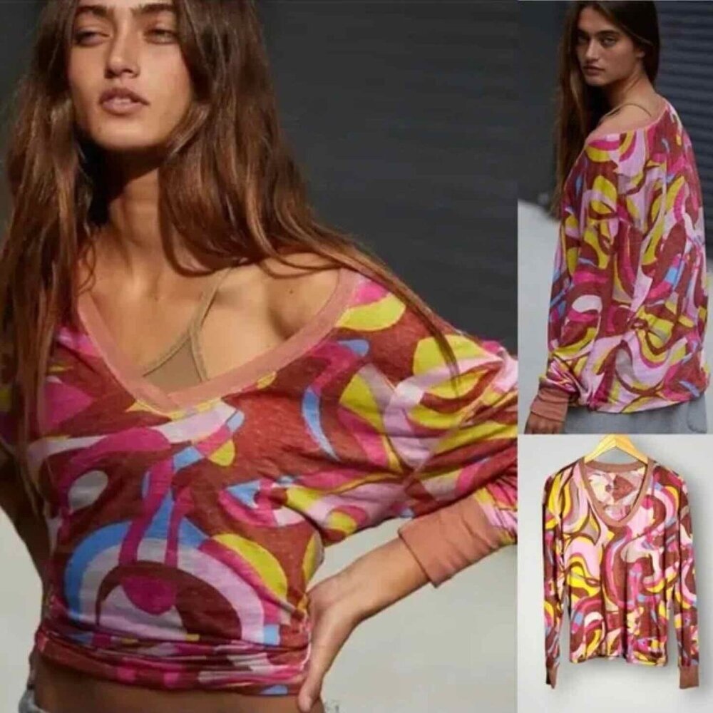 Free People Movement Rolling Burn Out Tee Size LG Canyon Clay Long Sleeve Top